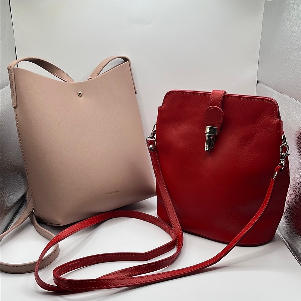 Chic Vera Pelle Red and Samara Pink Handbag Set